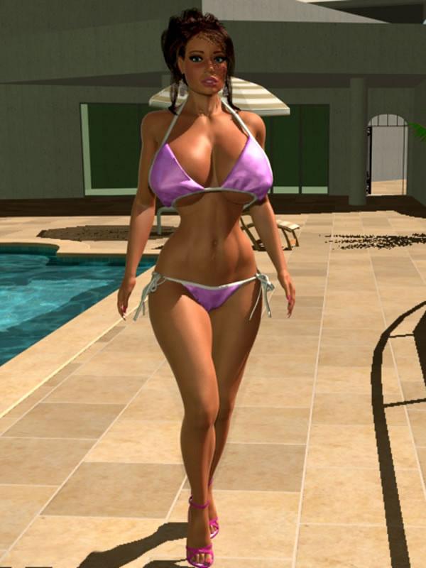 12P Buxom 3D toon gals eat pussy by the pool