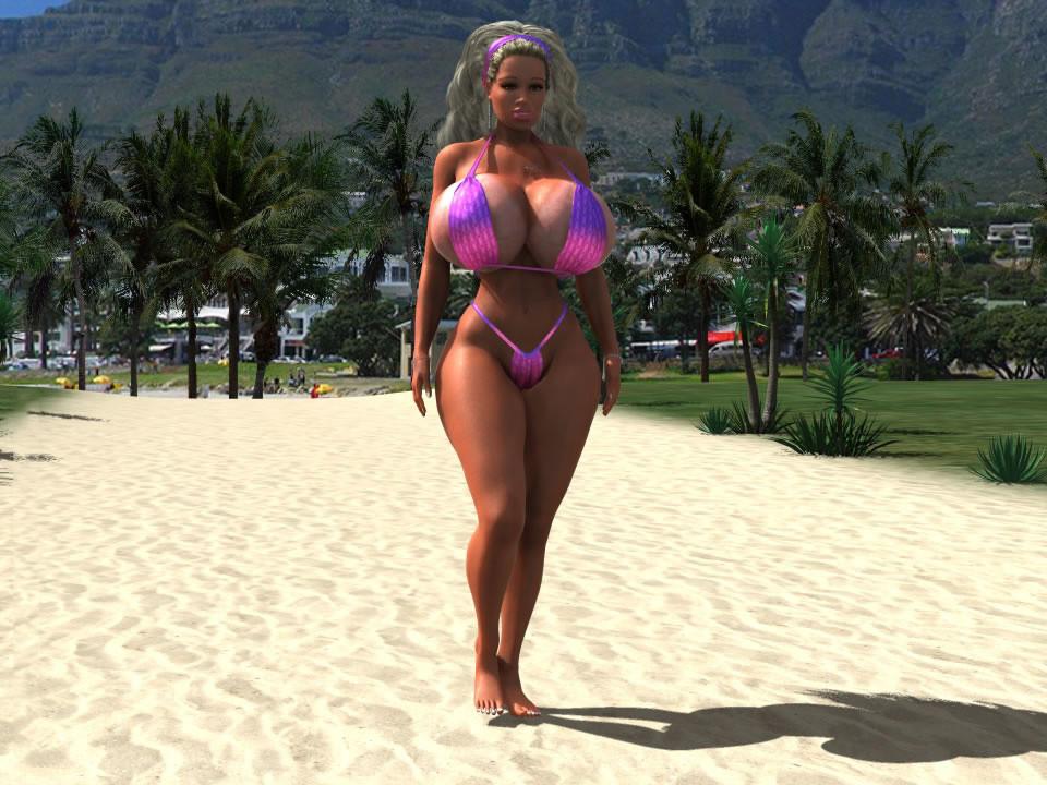 12P Amazing bikini 3D blonde hottie shows her awesome naked tits