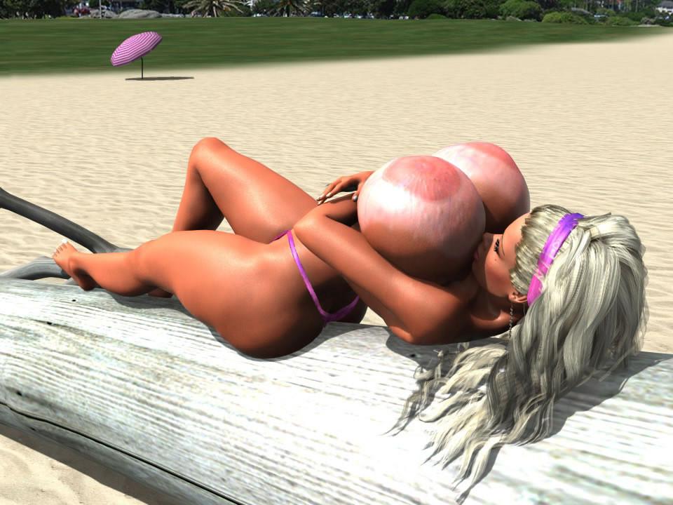 12P Amazing bikini 3D blonde hottie shows her awesome naked tits