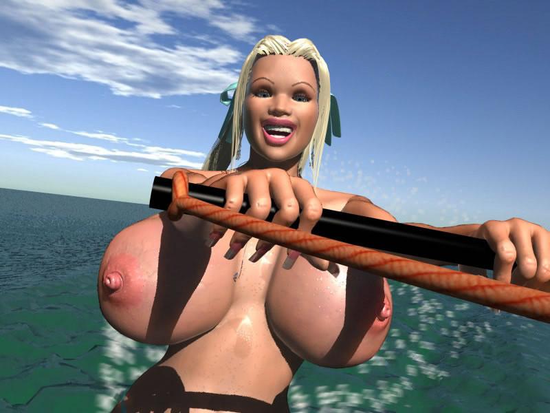 12P Large breasted 3D blonde nude hottie wakeboarding
