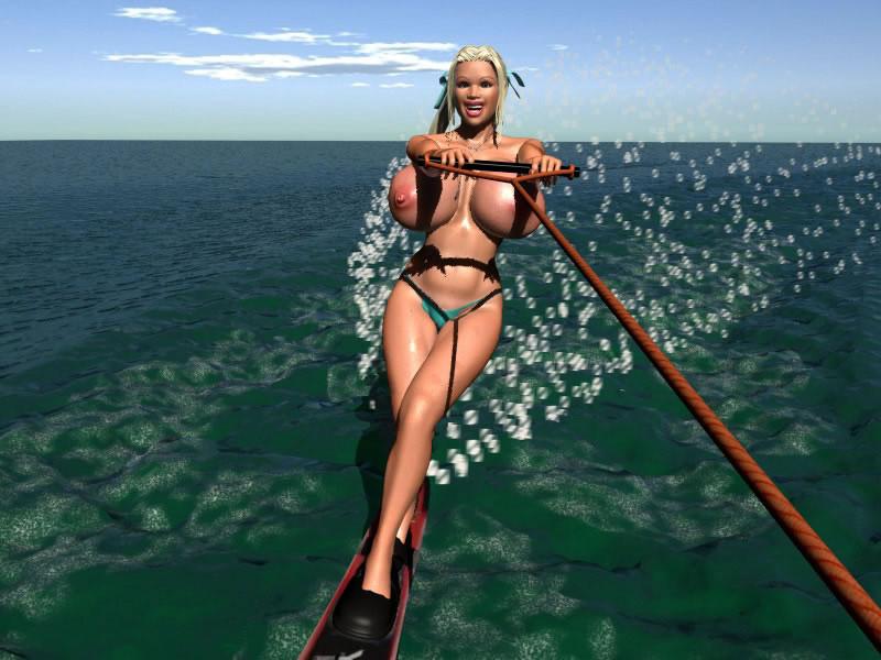 12P Large breasted 3D blonde nude hottie wakeboarding