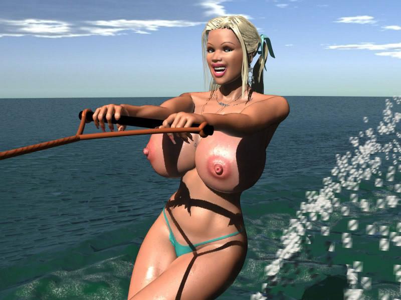 12P Large breasted 3D blonde nude hottie wakeboarding