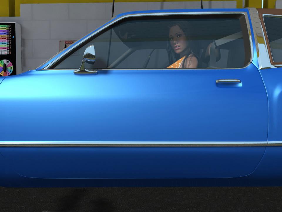 12P Hot 3D babe at public carwash flashing big tits