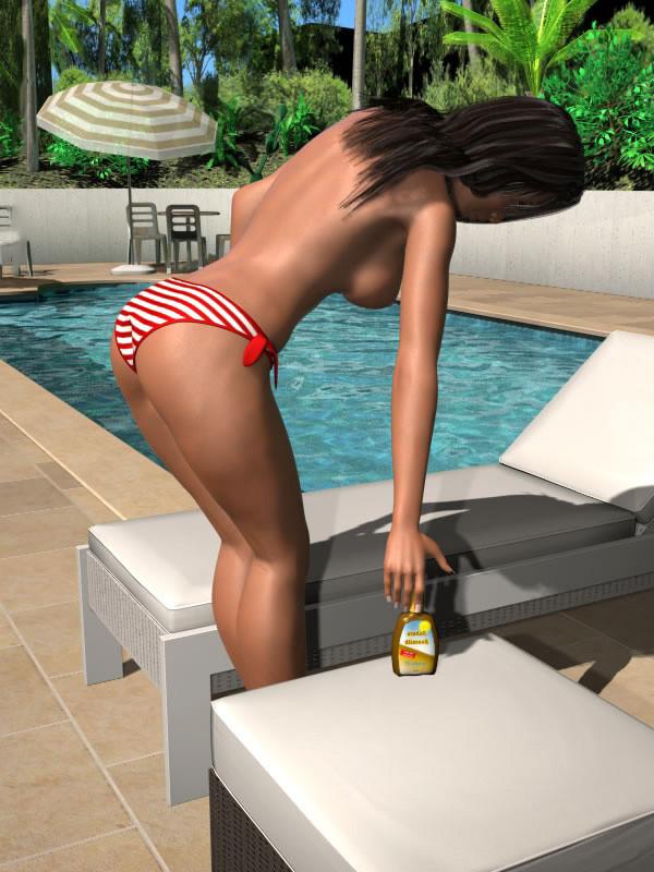 12P Topless 3D girl grows a huge rack by the pool