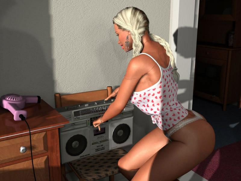 12P Hot 3D blonde girl shaking her sexy big booty