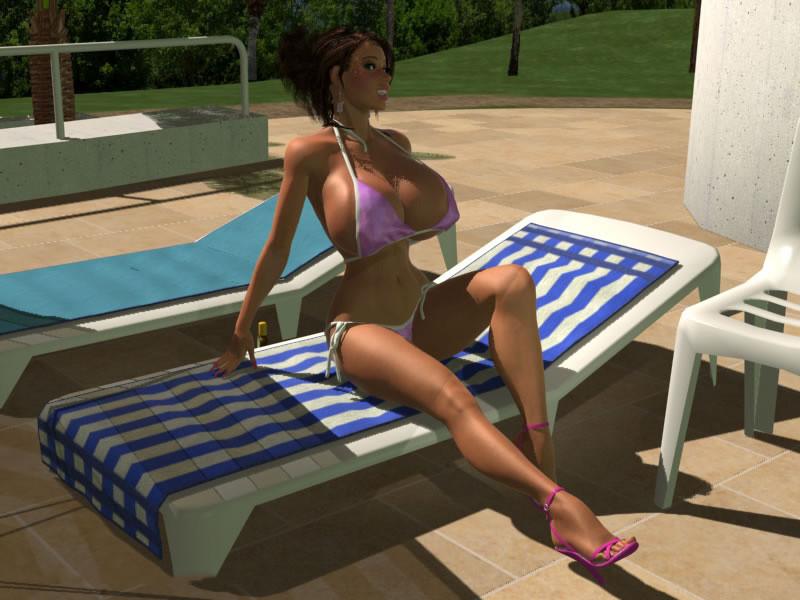 12P Two topless 3D bombshells with enormous boobs going lesbo