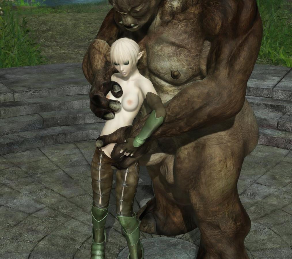 16P Petite elf teasing a troll with very big cock and takes facial cumshot