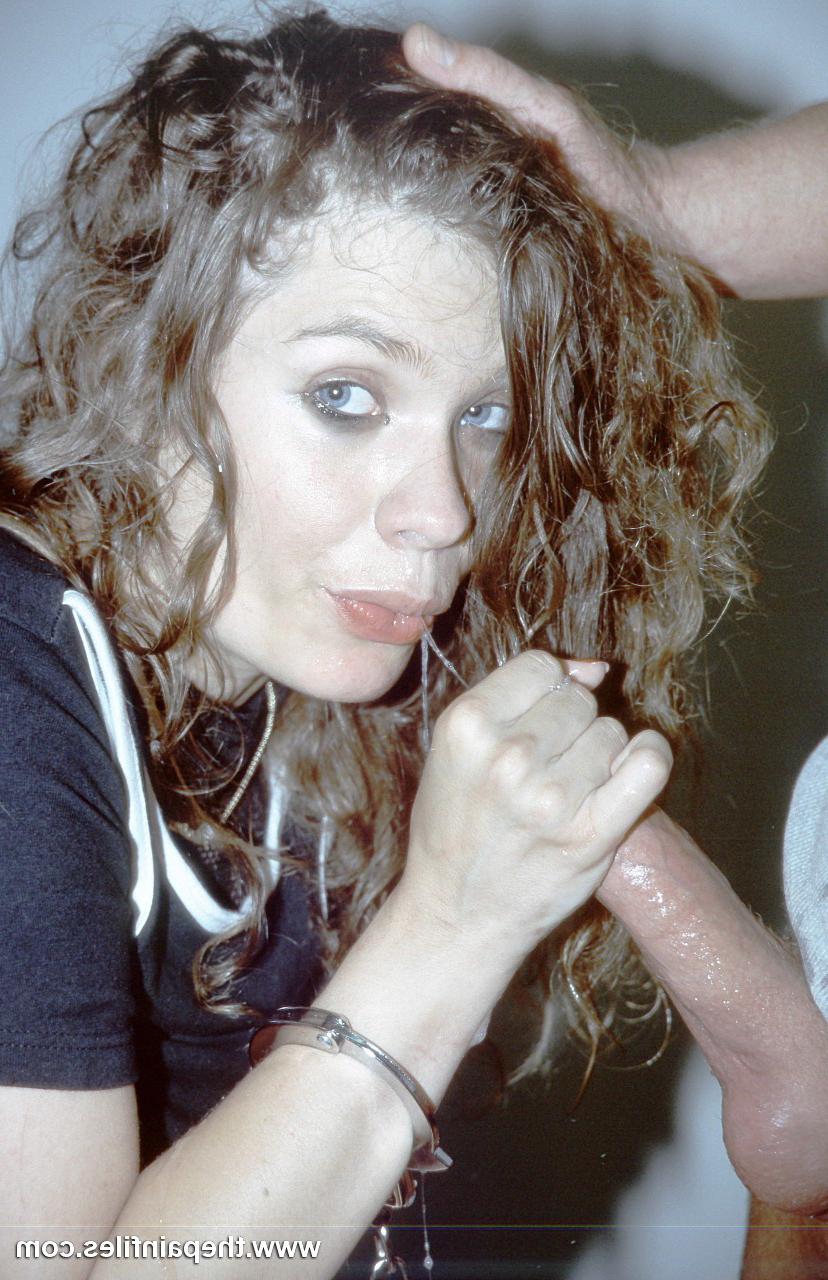 16P Curly haired amateur is hand cuffed on her knees as she sucks co