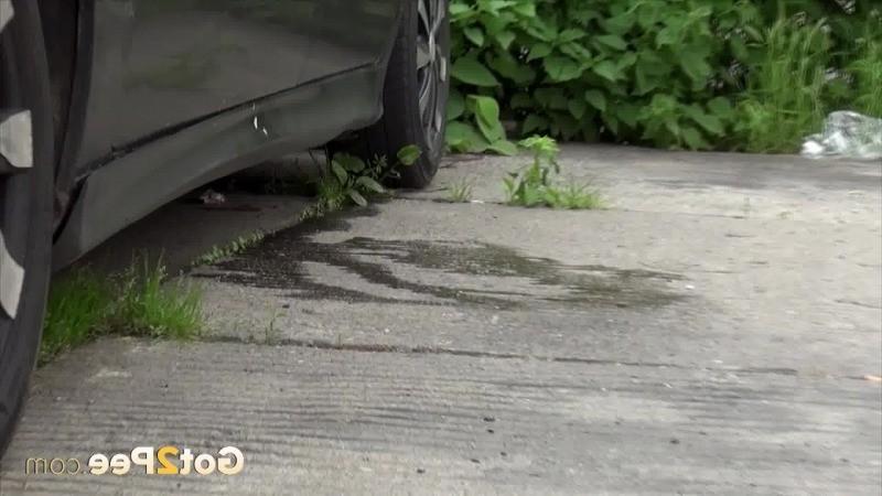 15P Dark haired girl pees next to a busy road outside