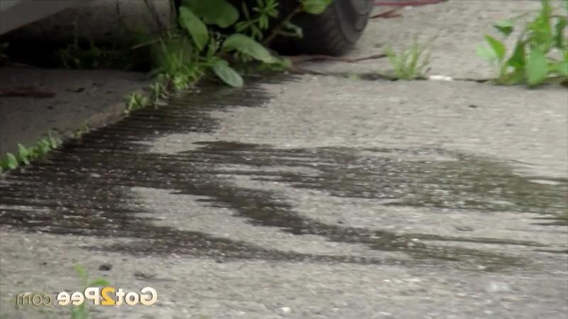 15P Dark haired girl pees next to a busy road outside