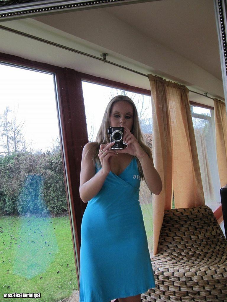 15P Horny tiny amateur blond stripping in front of the mirror