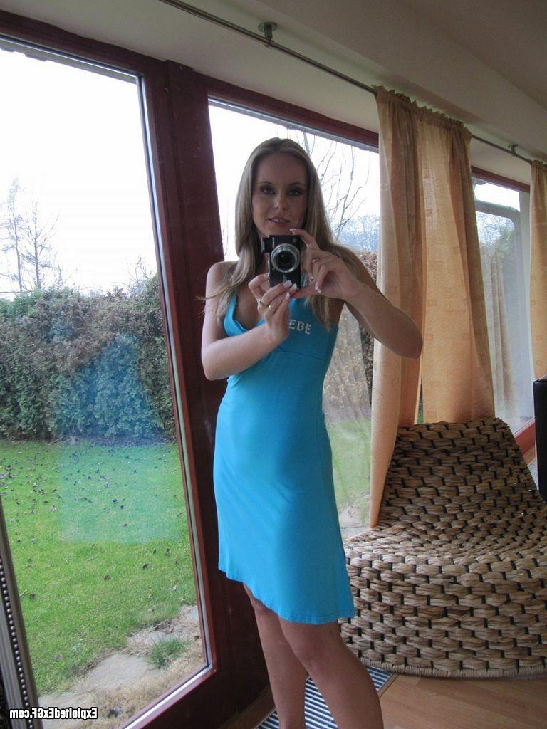 15P Horny tiny amateur blond stripping in front of the mirror