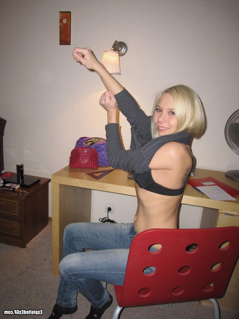 15P Sexy blonde teen stripping and showing her pussy