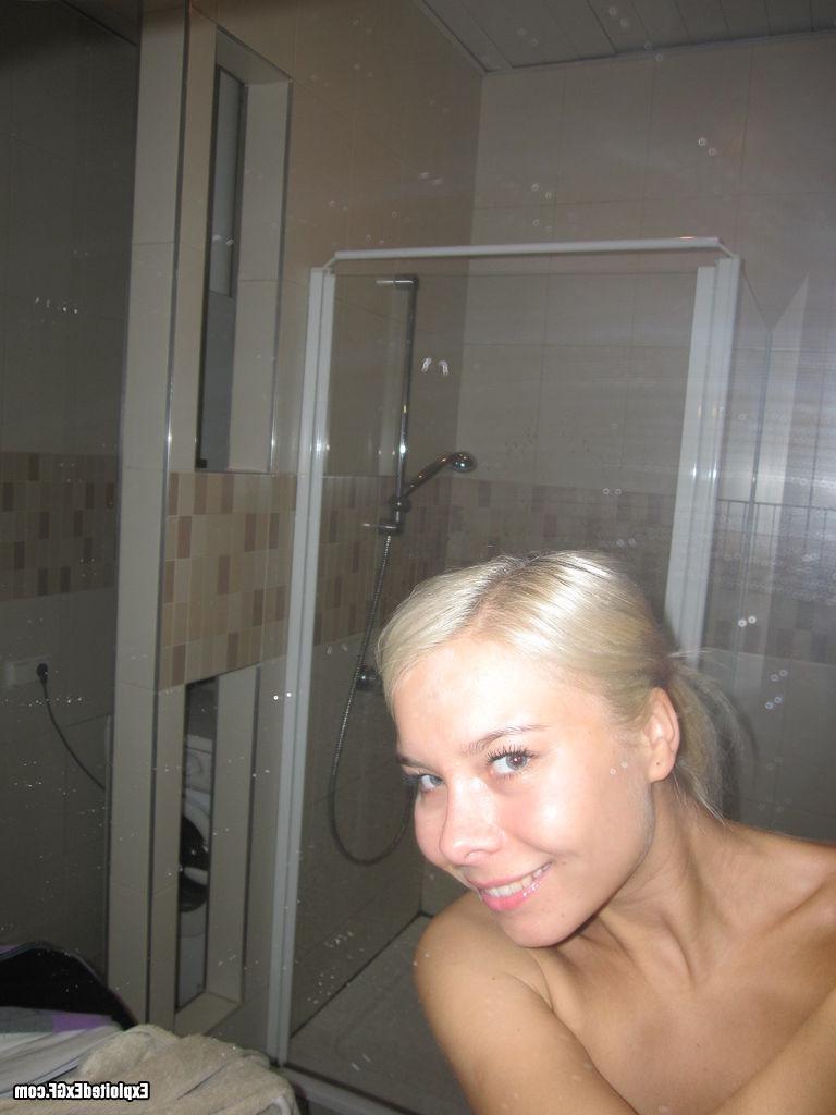 15P Sexy tiny blonde teen getting warm shower