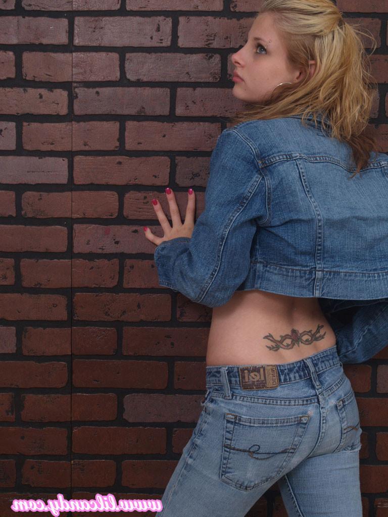 16P Lil' Candy strips out of her denim jacket while showing her cute ass