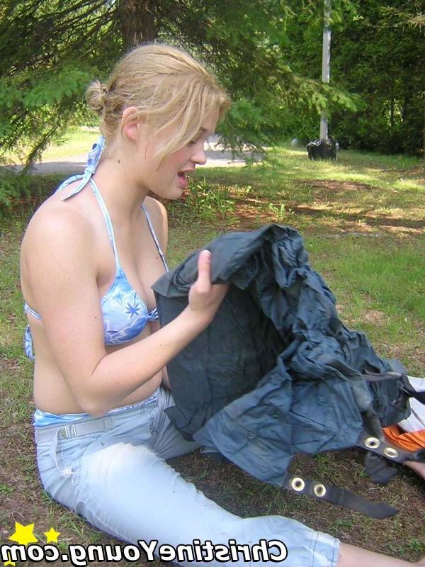 14P Boob-licking blonde Christine Young on a camping trip