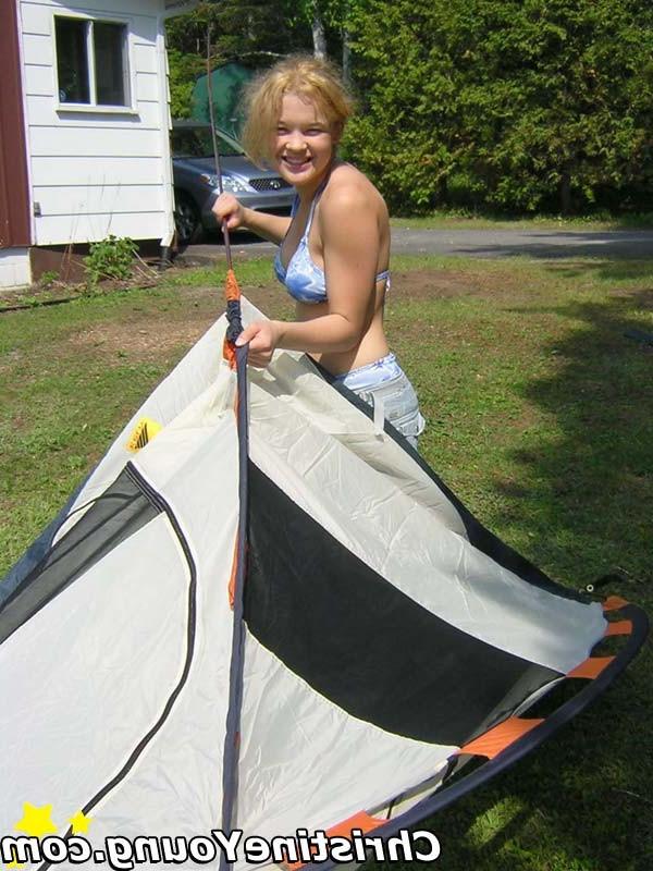 14P Boob-licking blonde Christine Young on a camping trip