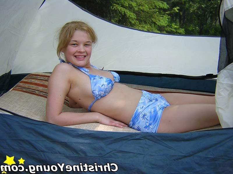 14P Boob-licking blonde Christine Young on a camping trip