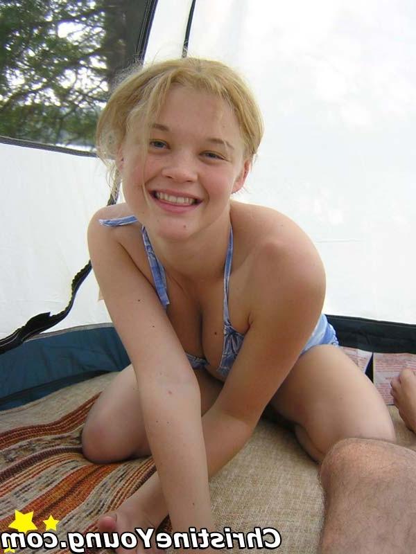 14P Boob-licking blonde Christine Young on a camping trip