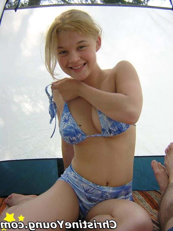14P Boob-licking blonde Christine Young on a camping trip