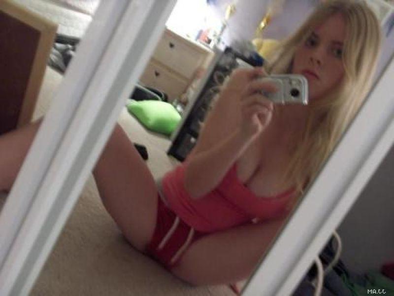 12P Sexy amateur blonde in the mirror