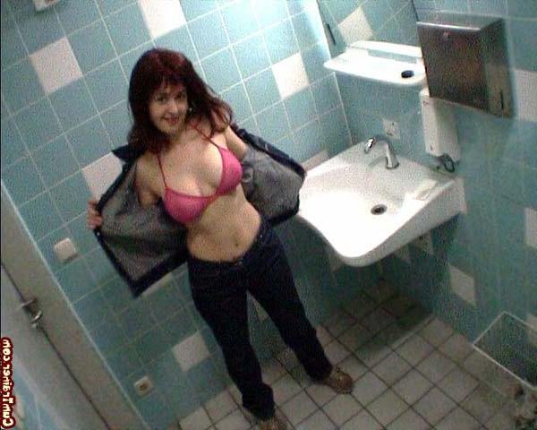 14P bathroom bitch sucks cock and eats cum