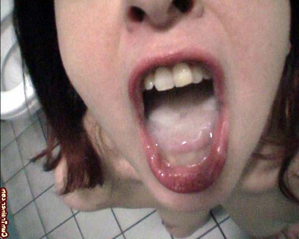 14P bathroom bitch sucks cock and eats cum