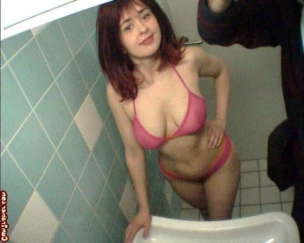 14P bathroom bitch sucks cock and eats cum