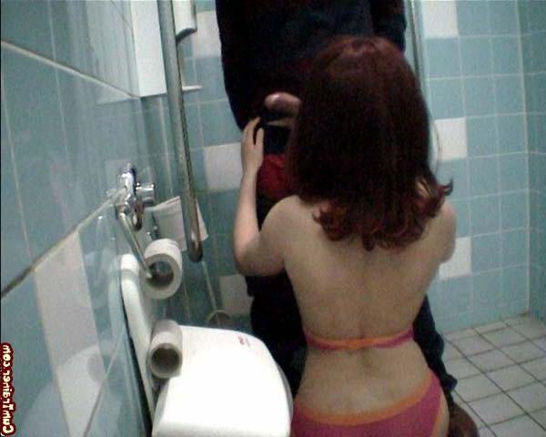 14P bathroom bitch sucks cock and eats cum