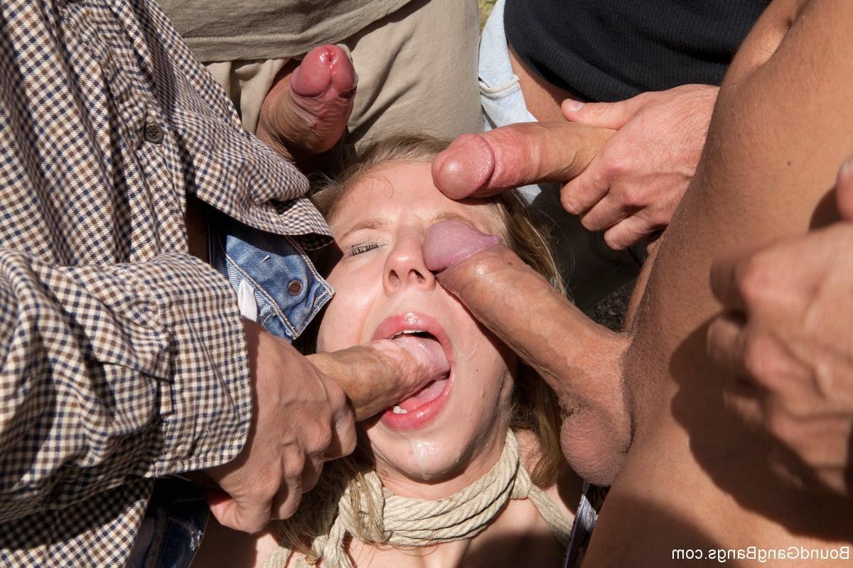 24P Sexy babe gets tied up,fisted and fucked outdoor by group of men