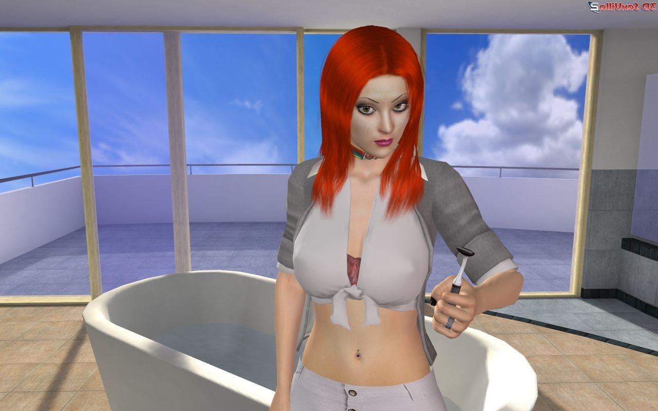 16P 3d animated redhaired babe gets a hairy surprise