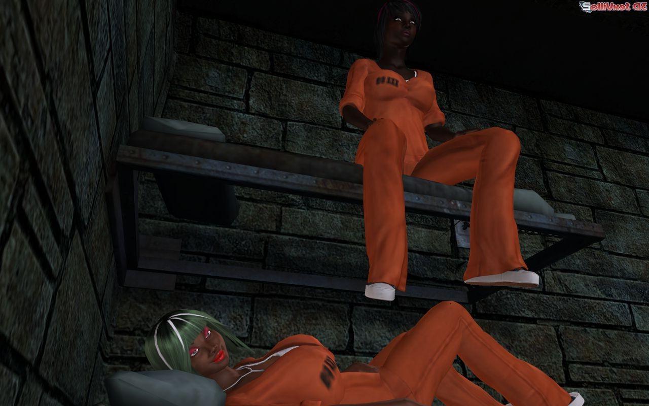 16P Black animatd lezzies in jail sharing a white babe