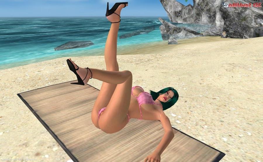 16P Busty 3d animated bikini babe posing at a beach