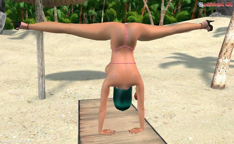 16P Busty 3d animated bikini babe posing at a beach