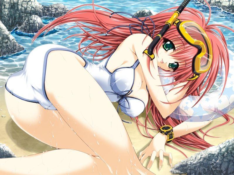 14P Bright redhead hentai teen strips and pulls beads from her ass