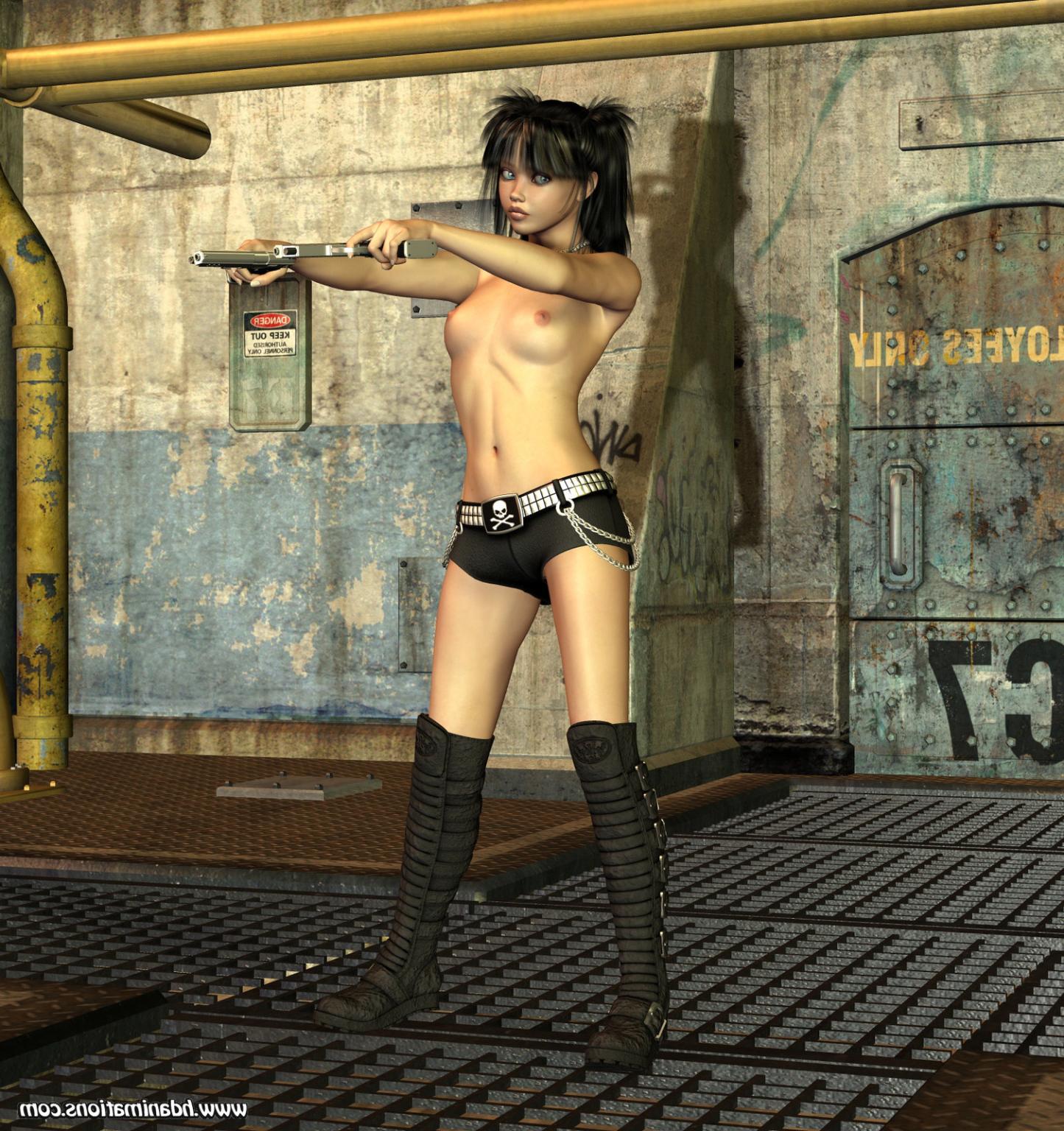 12P 3D toon girl topless with guns