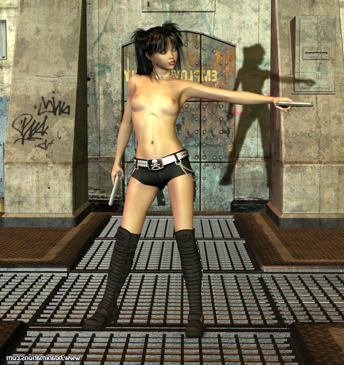 12P 3D toon girl topless with guns