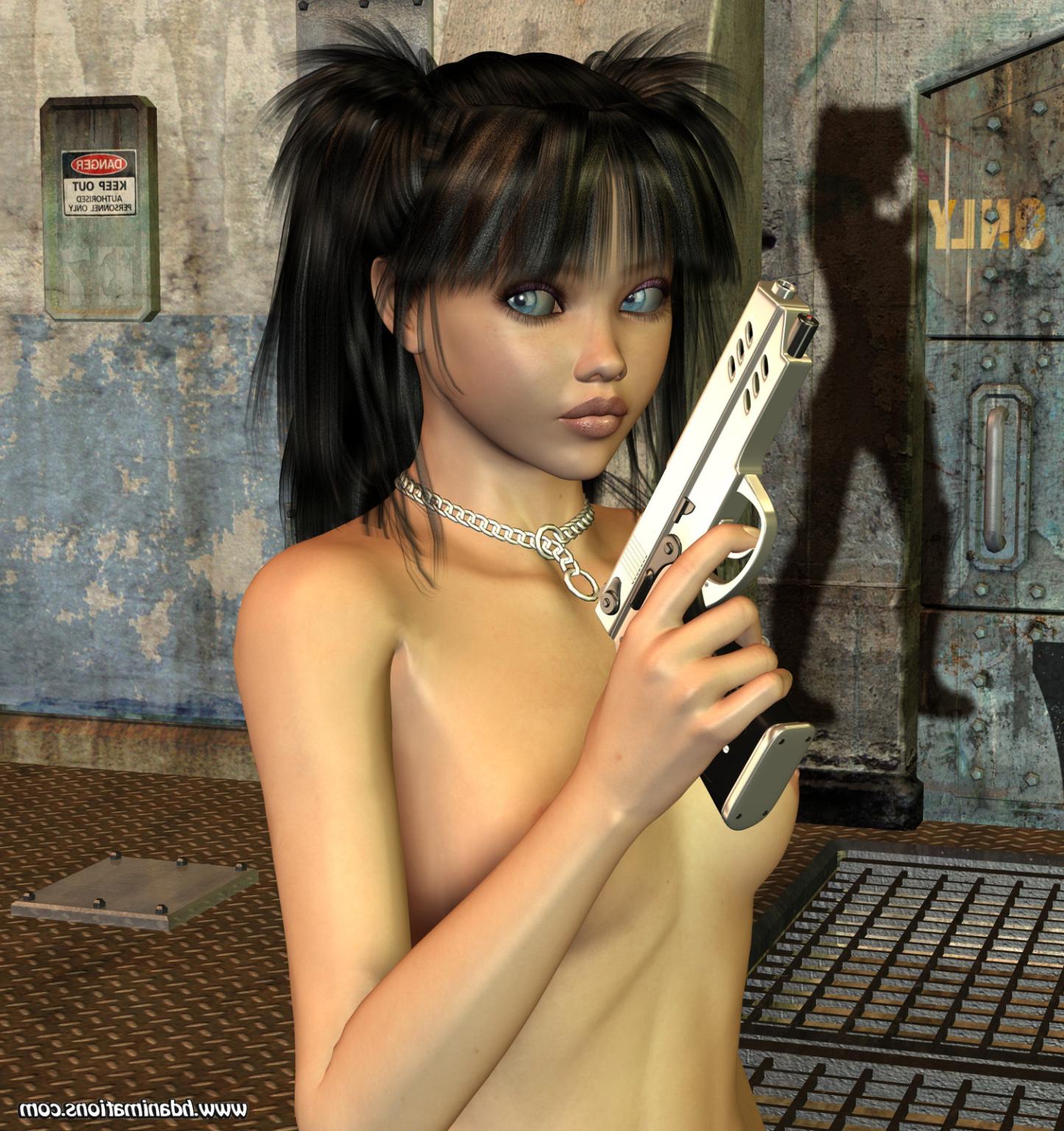 12P 3D toon girl topless with guns