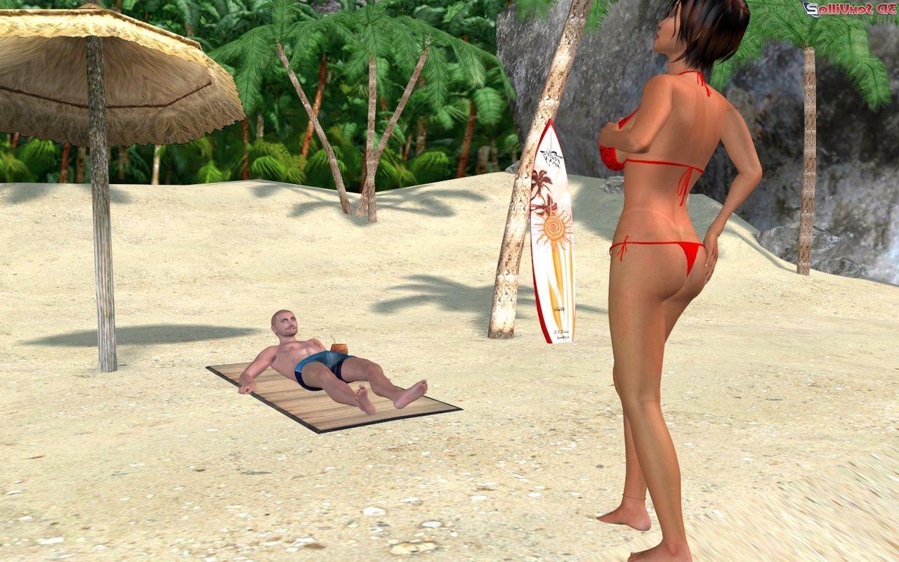16P 3d animated couple gets kinky at a public beach