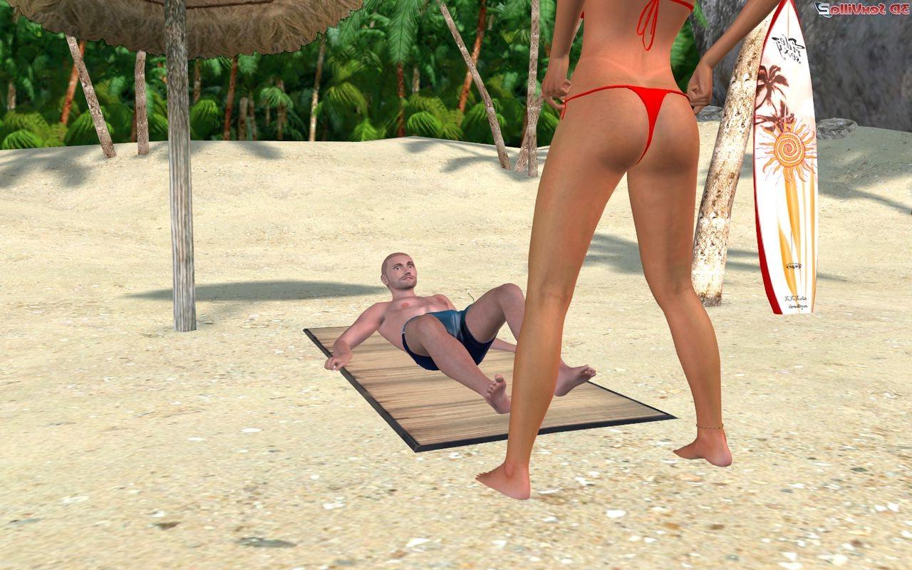 16P 3d animated couple gets kinky at a public beach