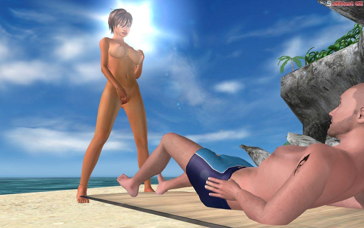 16P 3d animated couple gets kinky at a public beach