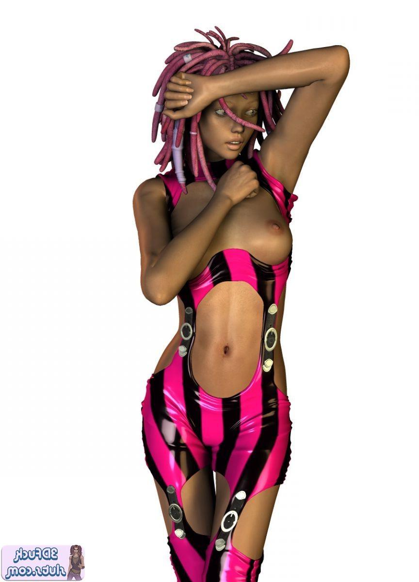16P 3D toon with pink dreadlocks