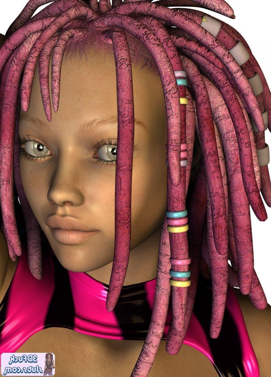 16P 3D toon with pink dreadlocks