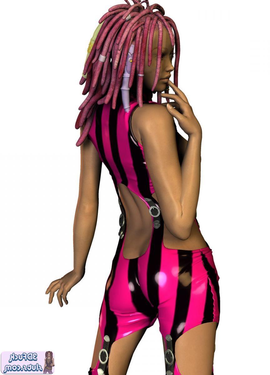 16P 3D toon with pink dreadlocks