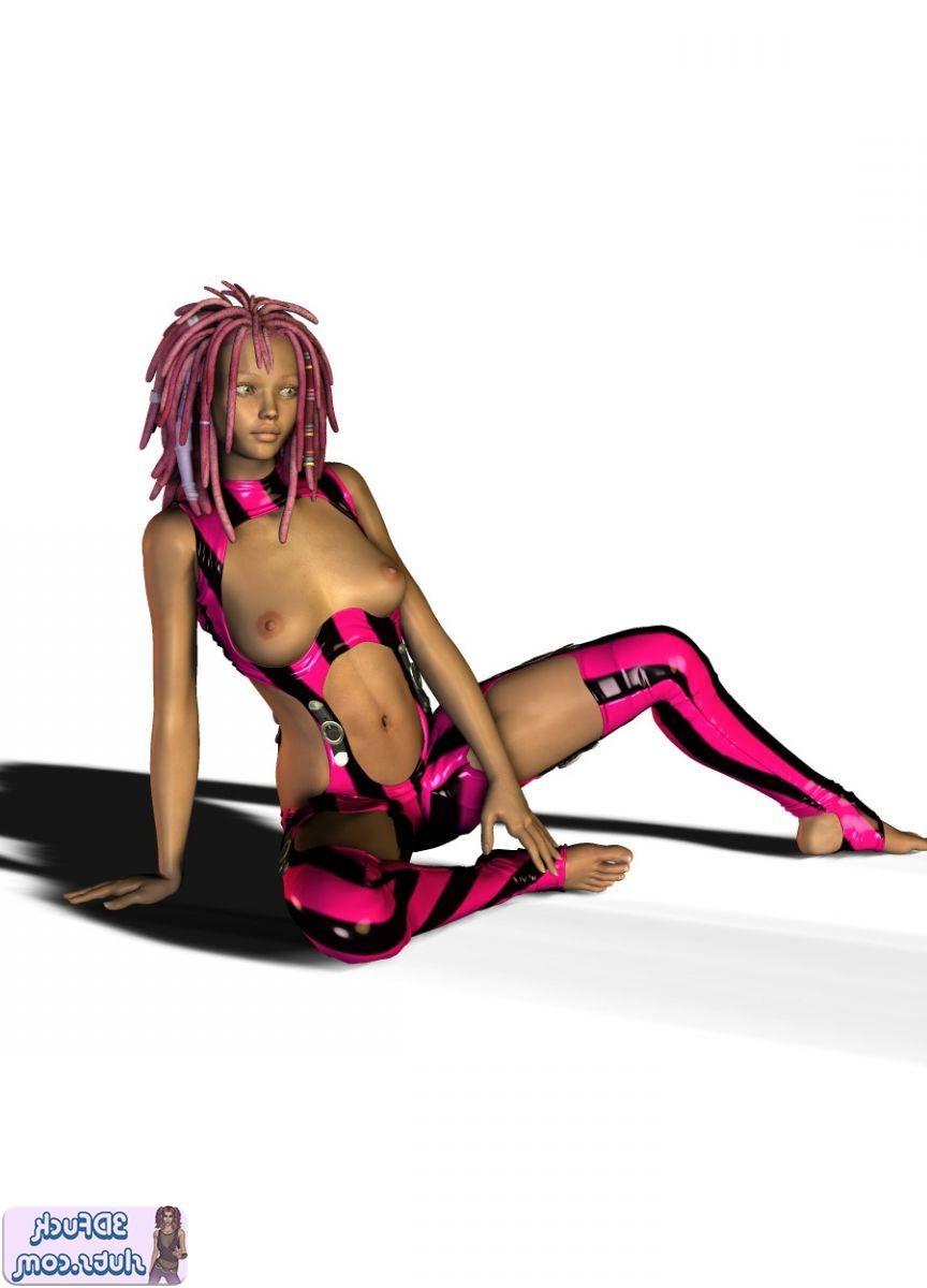 16P 3D toon with pink dreadlocks