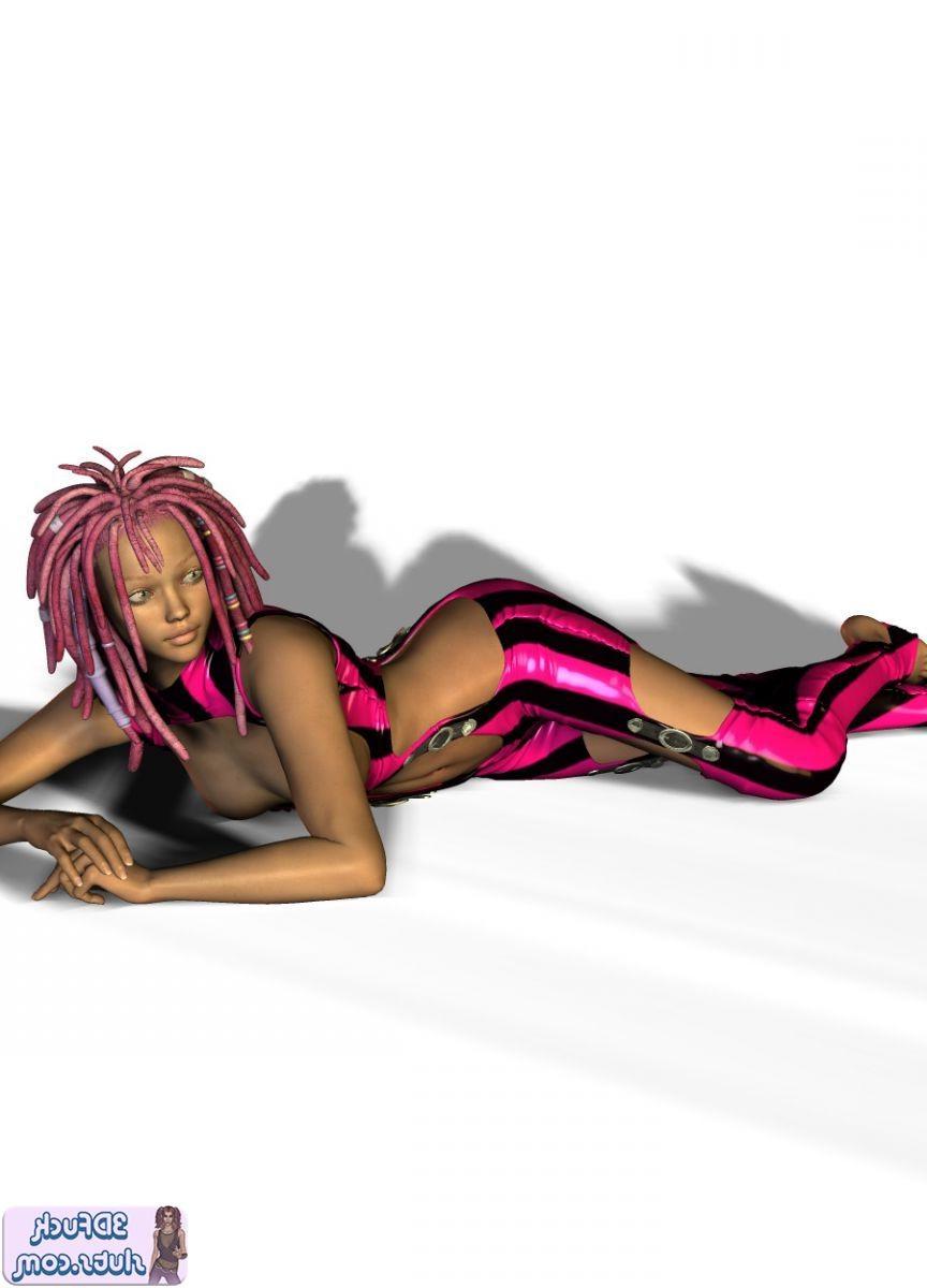 16P 3D toon with pink dreadlocks