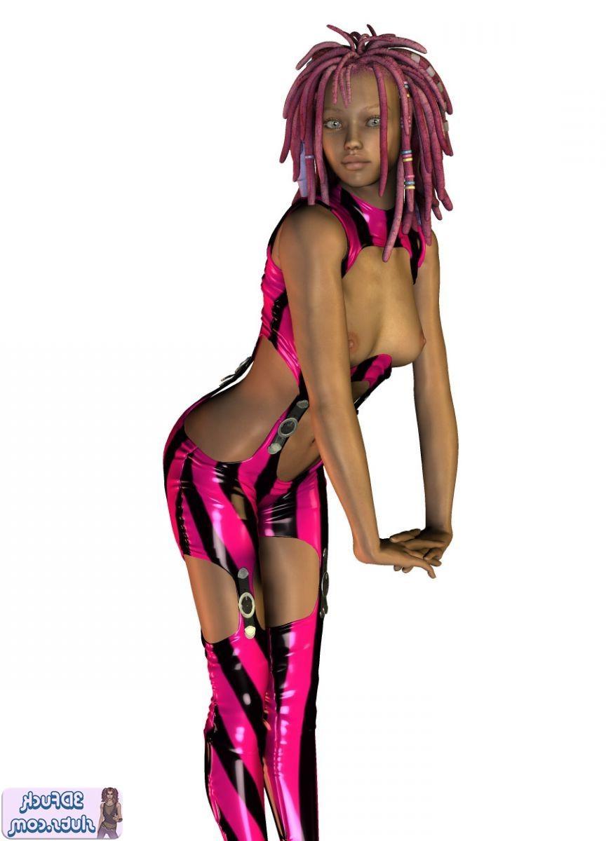 16P 3D toon with pink dreadlocks