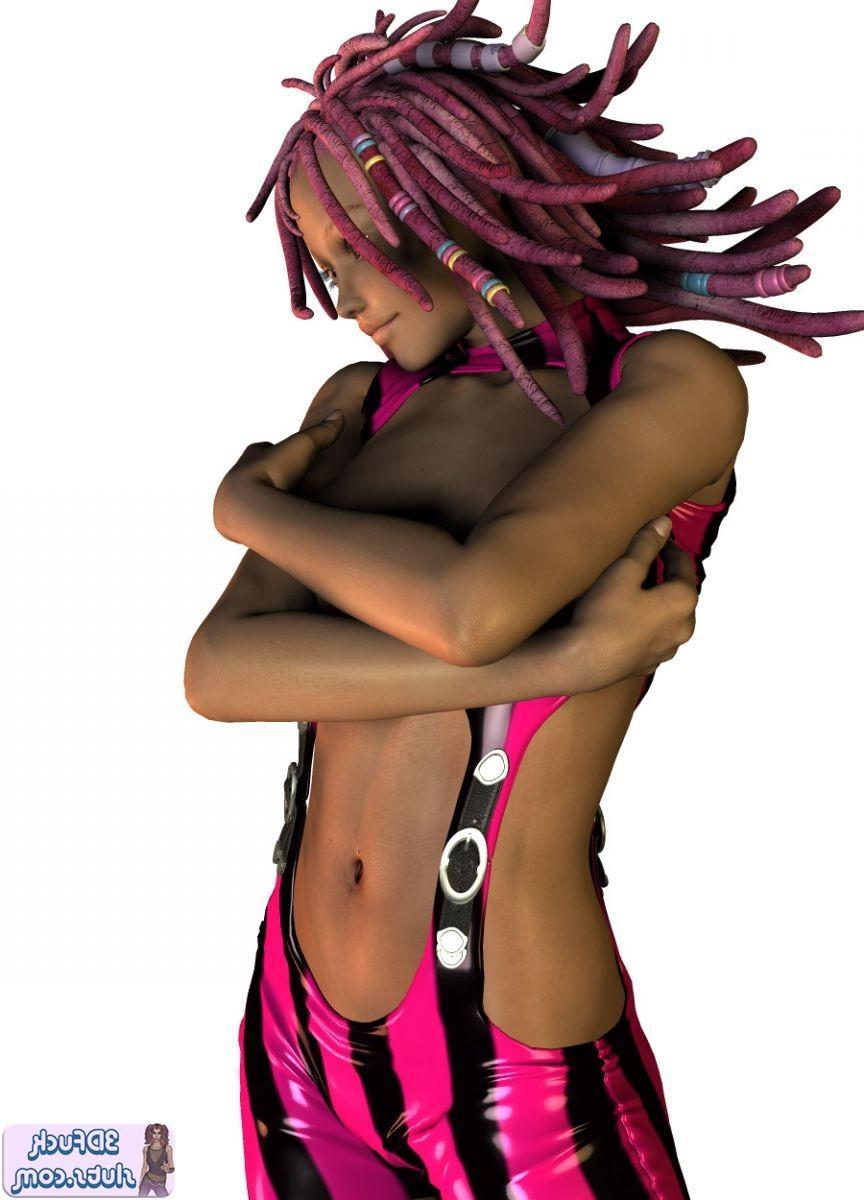 16P 3D toon with pink dreadlocks