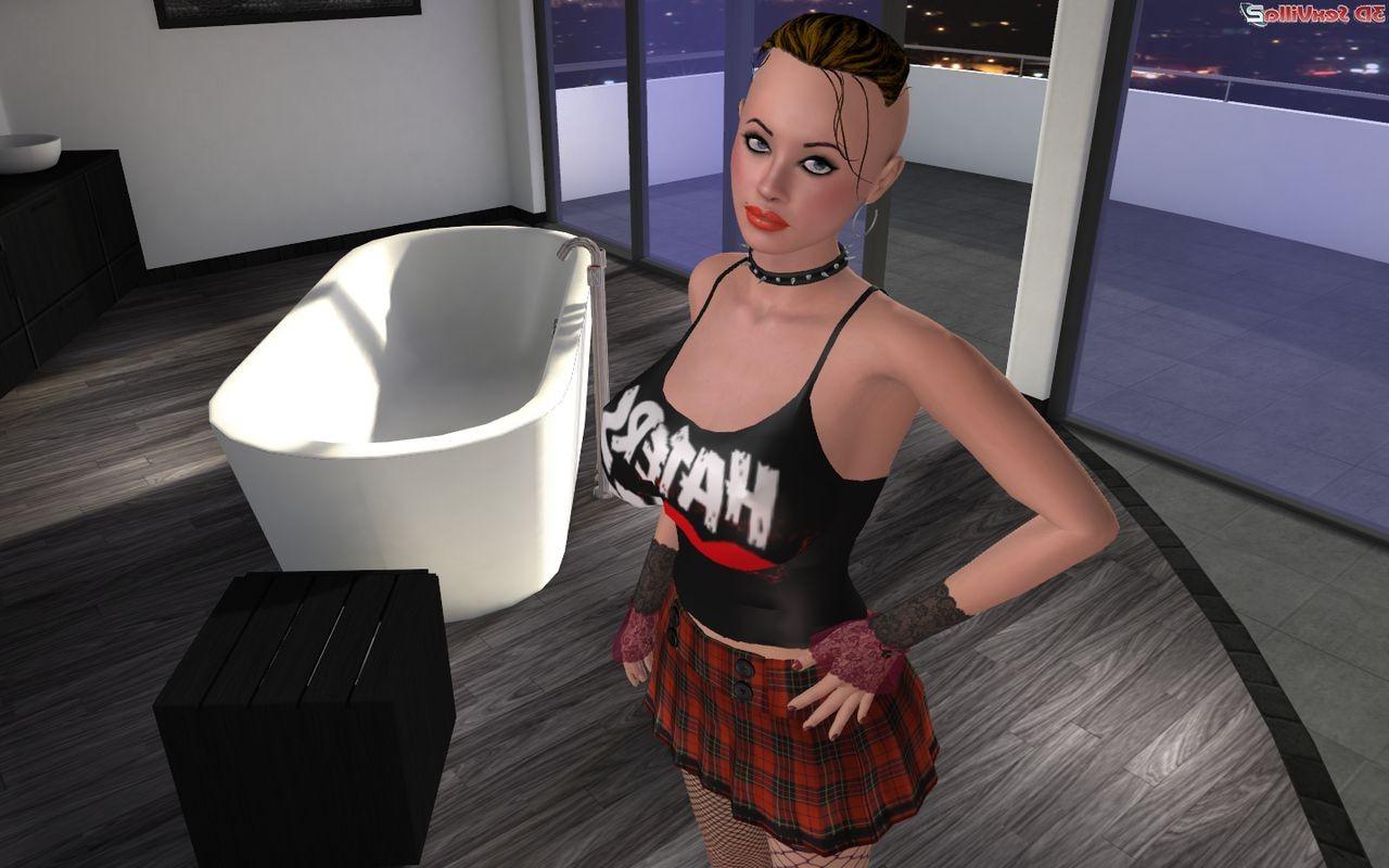 16P 3d animated punk babe has fun alone