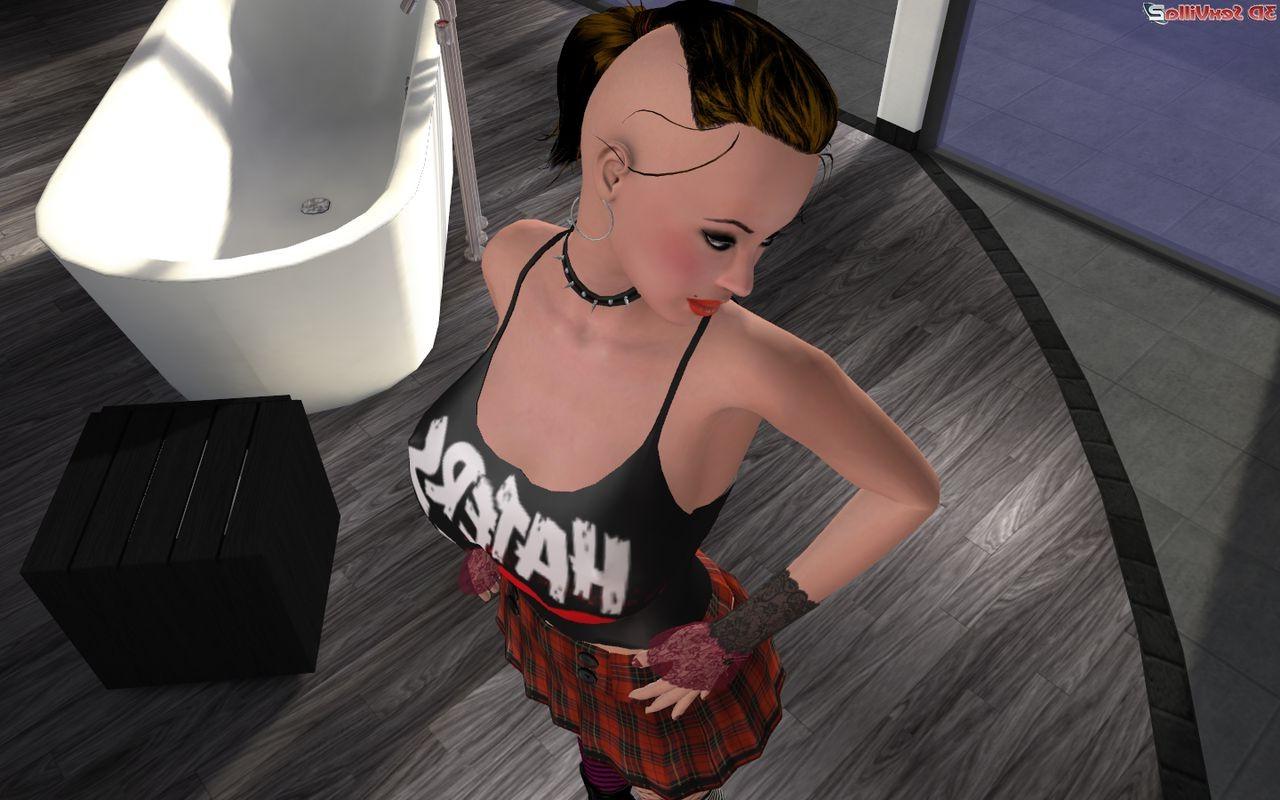 16P 3d animated punk babe has fun alone